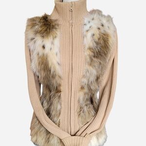 NWT Brittany Black Faux Fur Ribbed Sweater Jacket - Size XL - Double Zip